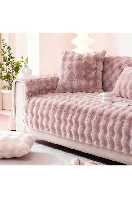 Living and Home Sleek Textured Plush Sofa Cover in Pink - Size: Large - image 1