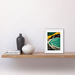 "Artery8 Wall Art Print Beach Lagoon Abstract Marbled Seascape Mustard Teal Artwork Framed 9X7 Inch in White - Size: W7"" x H9""" - thumbnail 2