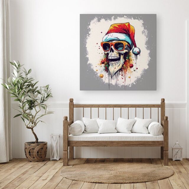 "Warren Reed - Designer Santa Skull In Glasses Splashart Canvas - Size: W30"" x H30""" - image 1