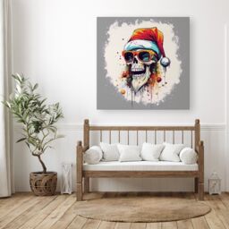 "Warren Reed - Designer Santa Skull In Glasses Splashart Canvas - Size: W30"" x H30""" - thumbnail 1