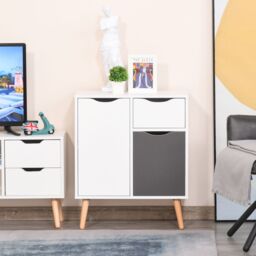 HOMCOM Cabinet Storage Cupboard Sideboard with Drawer for Bedroom, Living Room in Grey - thumbnail 1