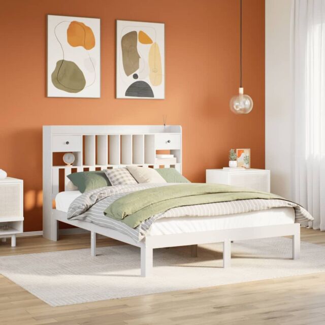 Berkfield Home Bookcase Bed without Mattress White 140x200cm Solid Wood Pine - Size: 140x200 cm - image 1