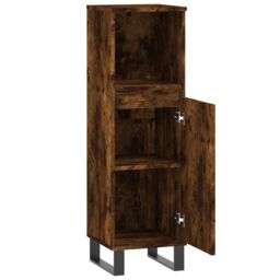 Berkfield Home Bathroom Cabinet Smoked Oak 30x30x100 cm Engineered Wood in Brown - Size: 30 x 30 x 100 cm - thumbnail 5