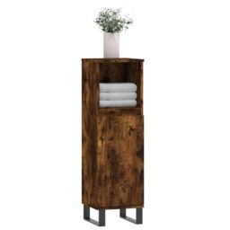 Berkfield Home Bathroom Cabinet Smoked Oak 30x30x100 cm Engineered Wood in Brown - Size: 30 x 30 x 100 cm - thumbnail 3