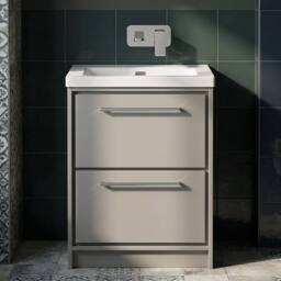 Balterley Bathroom 2 Soft-Close Drawer Floor Fireclay Basin, Grey, 600mm in Grey - thumbnail 3