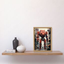 Artery8 Wall Art Print Red Mecha Robot in City Street Anime Sci-Fi Artwork Giant Humanoid Machine Fantasy Science Fiction Artwork Framed A4 - thumbnail 2