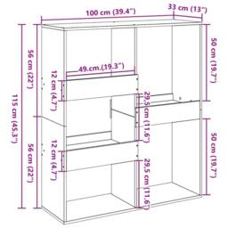 Berkfield Home Classic Book Cabinet/Room Divider Sonoma Oak 100x33x115 cm in Light Tan - Size: 100 x 33 x 115 cm - thumbnail 9