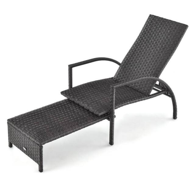 Costway Outdoor Rattan Lounge Chair 5-Level Adjustable Chaise Lounger Wicker Recliner in Dark Brown - image 1