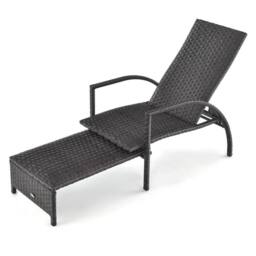 Costway Outdoor Rattan Lounge Chair 5-Level Adjustable Chaise Lounger Wicker Recliner in Dark Brown - thumbnail 1