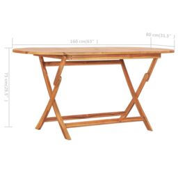 Berkfield Home Folding Garden Table 160x80x75 cm Solid Teak Wood in Brown - Size: 160 x 80 x 75 cm - thumbnail 6
