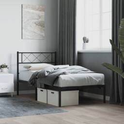 Berkfield Home Metal Bed Frame with Headboard Black 75x190 cm Small Single - thumbnail 2