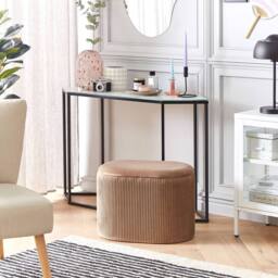 Wyld and Coco Velvet Glamour Pouffe Beige with Hidden Storage