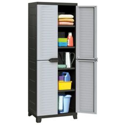 Berkfield Home Plastic Cabinet 65x45x181 cm in Grey - Size: 65 x 45 x 181 cm