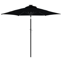 Berkfield Home Garden Parasol with LEDs & Steel Pole Black 225x225x212cm - Size: 225 x 225 x 212 cm - thumbnail 2