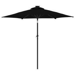 Berkfield Home Garden Parasol with LEDs & Steel Pole Black 225x225x212cm - Size: 225 x 225 x 212 cm - thumbnail 6