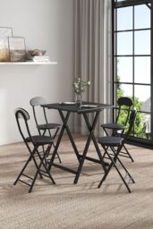 Living and Home 5pcs Folding Table and 4 Chairs Set Indoor Outdoor Bistro Kitchen Dining Set Furniture in Black - thumbnail 4