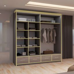 MN Furniture High Gloss Sliding Mirror Wardrobe - LED Light 203cm x 220cm in Grey - Size: 203 cm x 220 cm - thumbnail 3