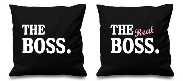 "60 SECOND MAKEOVER The Boss The Real Boss Black Cushion Covers 16"" x 16"" Couples Cushions Valentines Anniversary Boyfriend - Size: 40 cm x 40 cm"