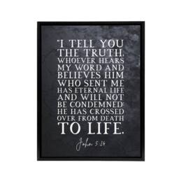 "Artery8 John 5 24 Whoever Hears My Word & Bible Quote Framed Canvas Wall Art Print in Grey - Size: W12"" x H16""" - thumbnail 1
