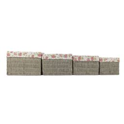 Red Hamper Set of 4 Paper Rope Storage Basket with Garden Rose Cotton Lining in Grey - thumbnail 3
