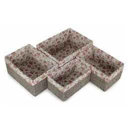 Red Hamper Set of 4 Paper Rope Storage Basket with Garden Rose Cotton Lining in Grey - thumbnail 2