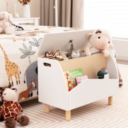 Costway Wooden Toy Box Toy Storage Organizer Chest Fliptop Lid Bookcase Display in White - thumbnail 3