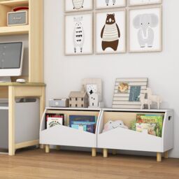 Costway Wooden Toy Box Toy Storage Organizer Chest Fliptop Lid Bookcase Display in White - thumbnail 4