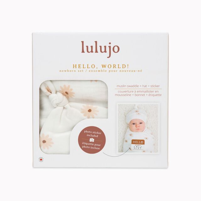 Lulujo Bamboo Hat & Swaddle Blanket Gift Set-Daisies - image 1