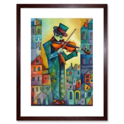 "Artery8 Wall Art Print Fiddler On The Roof Folk Art Watercolour Painting Artwork Framed 9X7 Inch in Brown - Size: W7"" x H9""" - thumbnail 1