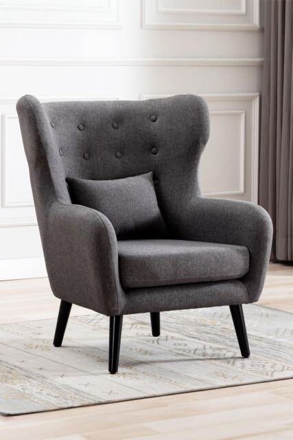 More4Homes Winslow Wing Back Fabric Occasional Button Back Modern Accent Armchair in Grey - image 1