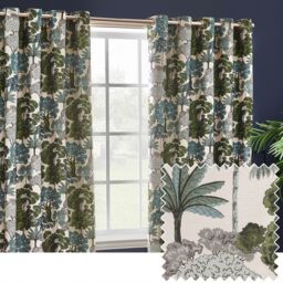 Wylder Nature Woodlands Jacquard Room Darkening Eyelet Curtains in Dark Green - Size: 168 cm width x 229 cm drop - thumbnail 1