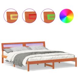 Berkfield Home with LED Strip Lights with Headboard Brown 200 x 200 cm Solid wood - thumbnail 4