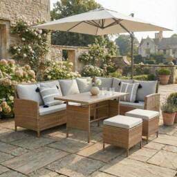 Home Garden Direct Thalia Rattan Corner 8 Seater Dining Set with Plywood Table - Brown Rattan Furniture Set - thumbnail 2