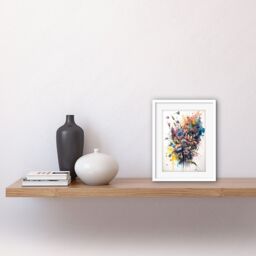 "Artery8 Wall Art Print Flower Bouquet over Watercolour Splat Artwork Framed 9X7 Inch in White - Size: W7"" x H9""" - thumbnail 2