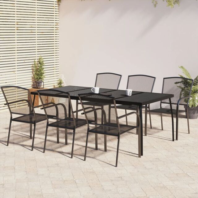 Berkfield Home 7 Piece Garden Dining Set Anthracite Steel in Black - image 1