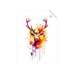 "Warren Reed - Designer Watercolour Stag Face Unframed Art Print - Size: W24"" x H36""" - thumbnail 2