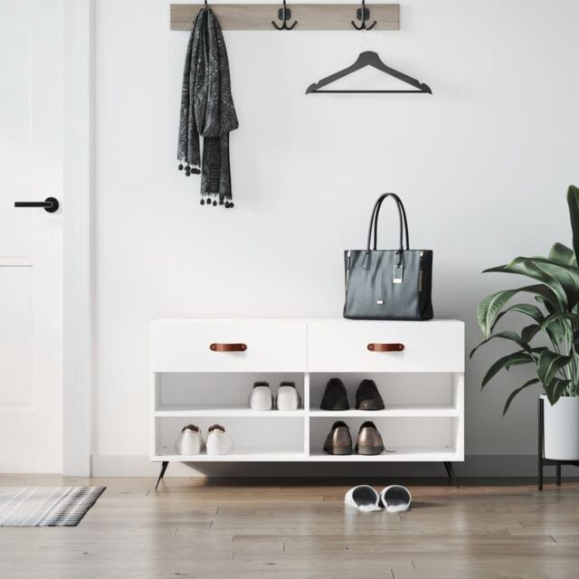 Berkfield Home Shoe Bench High Gloss White 102x35x55 cm Engineered Wood - Size: 102 x 35 x 55 cm - image 1