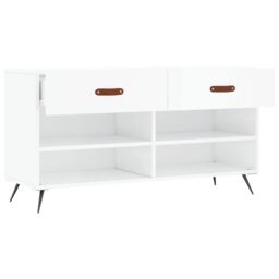Berkfield Home Shoe Bench High Gloss White 102x35x55 cm Engineered Wood - Size: 102 x 35 x 55 cm - thumbnail 5