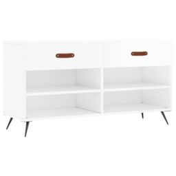 Berkfield Home Shoe Bench High Gloss White 102x35x55 cm Engineered Wood - Size: 102 x 35 x 55 cm - thumbnail 2