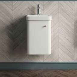 Balterley Bathroom Wall Hung Single Door Vanity Ceramic Basin, White, 405mm in White - thumbnail 9