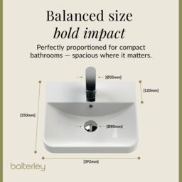 Balterley Bathroom Wall Hung Single Door Vanity Ceramic Basin, White, 405mm in White - thumbnail 6