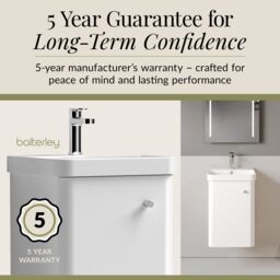Balterley Bathroom Wall Hung Single Door Vanity Ceramic Basin, White, 405mm in White - thumbnail 4