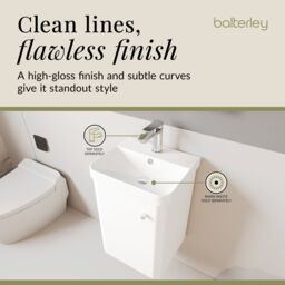Balterley Bathroom Wall Hung Single Door Vanity Ceramic Basin, White, 405mm in White - thumbnail 7