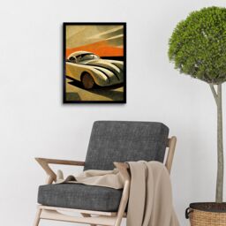 "Artery8 Wall Art Print Art Deco Vintage Sports Car Sunset Art Framed in Black - Size: W12"" x H16""" - thumbnail 2