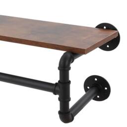 VOGREX 104cm Black Iron Wood Wall Coat Rack Entryway Bedroom in Brown - thumbnail 5