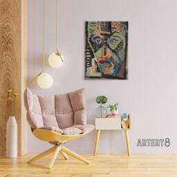 "Artery8 Mans Face Abstract Painting Kubincan Canvas Wall Art Print - Size: W18"" x H24""" - thumbnail 3