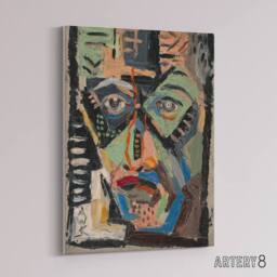 "Artery8 Mans Face Abstract Painting Kubincan Canvas Wall Art Print - Size: W18"" x H24""" - thumbnail 2