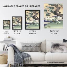 "Artery8 Tree & Chrysanthemums Vintage Japan Framed Wall Art Print Tsukioka in Green - Size: W12"" x H16""" - thumbnail 3