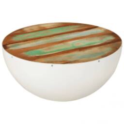 Berkfield Home Beautiful Bowl Shaped Coffee Table Solid Reclaimed Wood 60x60x30 cm in White - Size: 60 x 60 x 30 cm - thumbnail 8