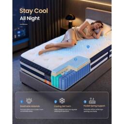 The Bazaarist Single Pocket Spring Gel Memory Foam Mattress, Blue - thumbnail 6
